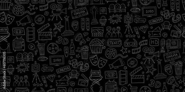 Obraz Cinema, film movie watching. Vintage seamless pattern background for your design