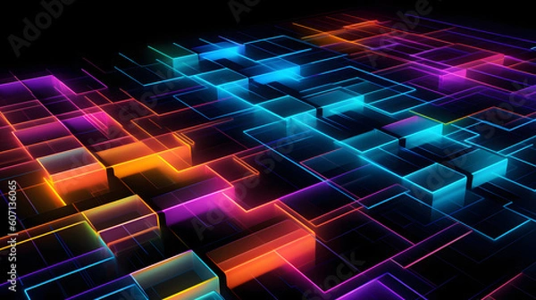 Fototapeta Vibrant Neon Cubes: Experience the mesmerizing allure of colorful, bright digital light art. Radiating with captivating hues, these neon cubes ignite creativity and add a pop of excitement to your pro