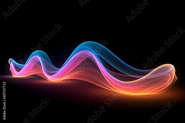 Fototapeta Dynamic Color Waves: Colored waves on black, digitally enhanced for stunning data visualization. Experience the captivating fusion of art and information in vibrant style. 