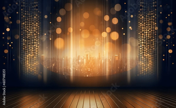 Fototapeta Illuminated Stage: Shining lights cascade over the stage, showcasing a captivating blend of indigo hues. Science-based aesthetics create vibrant backdrops, resulting in award-winning visual spectacles