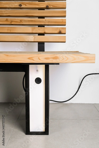 Fototapeta bench wooden for a garden and the street with illumination.