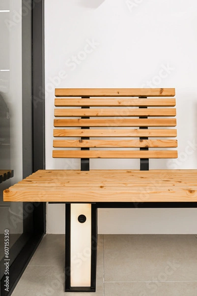 Fototapeta bench wooden for a garden and the street with illumination.