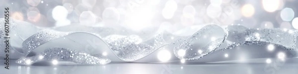 Fototapeta Glitter background in pastel delicate silver and white tones de-focused. Generative AI