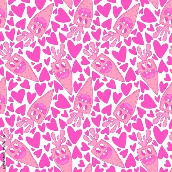 Fototapeta Retro cartoon summer vegetable seamless carrot pattern for wrapping paper and fabrics and linens and kids