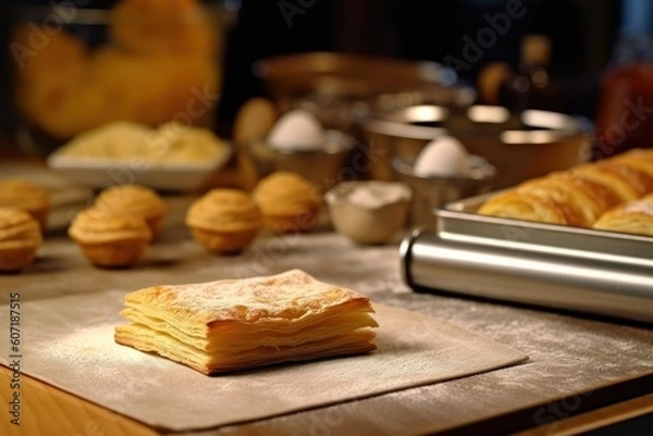 Obraz make Puff pastry in front oven and stuff food photography