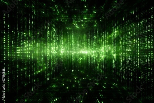 Fototapeta Emerald emanation: matrix code wallpaper in green, generative AI