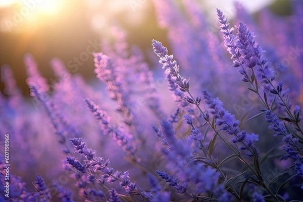 Fototapeta portrait lavender in field with light exposure AI Generative