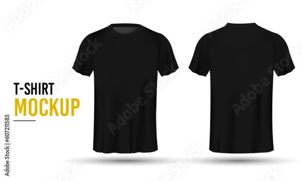 Fototapeta Blank black t-shirt template. Front and back views.
Realistic shirt with short sleeves
