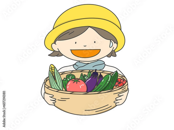 Obraz 夏野菜を収穫した女性