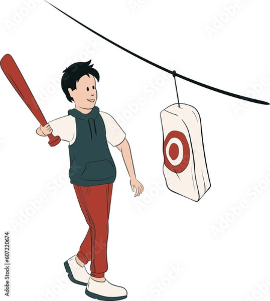 Obraz Pillow Hitting Contest Hand Drawn