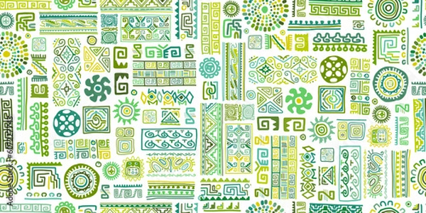 Obraz Ethnic handmade green ornament, seamless pattern