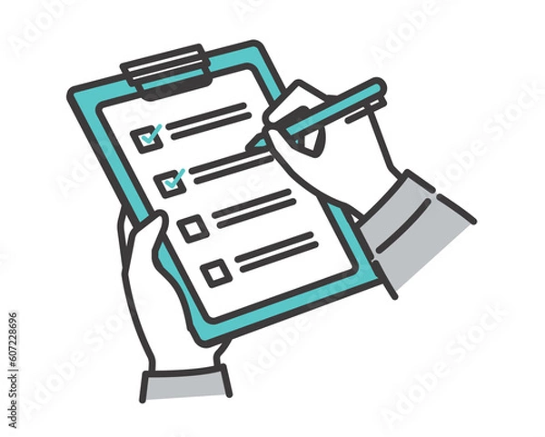 Obraz チェックリストをチェックをする作業員の手元のベクターイラスト素材／バインダー／点検