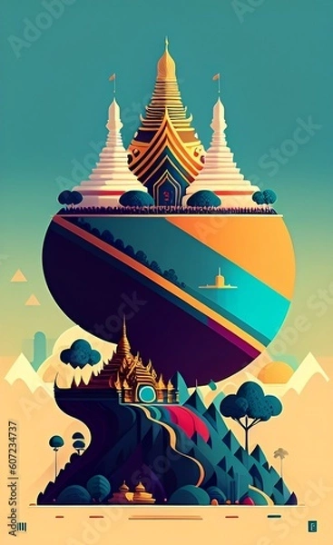 Obraz Minimalist Buddhist Temple Illustration