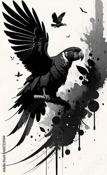 Obraz Black and White Macaw Abstract Art