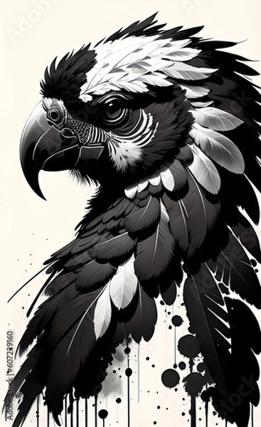 Obraz Monochrome Parrot Ink Illustration