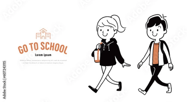 Fototapeta ベクターイラスト素材：歩く男子と女子
