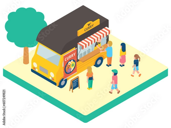 Obraz アイソメトリック　キッチンカー　カレー