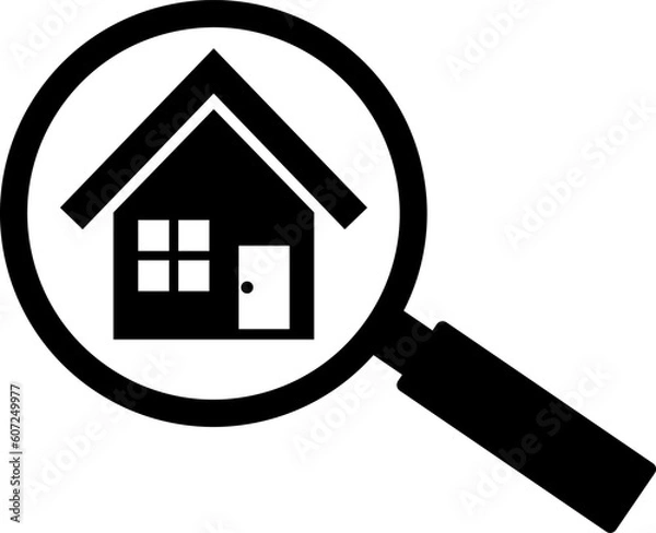 Obraz 家と虫眼鏡のシンプルなイラストアイコン