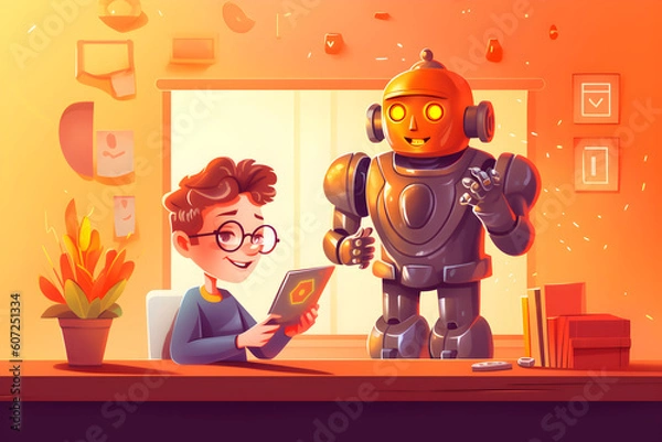 Fototapeta Artificial Intelligence Chatbot for tuition and teaching student in education classroom, AI teaching kids in school concept. Generative AI