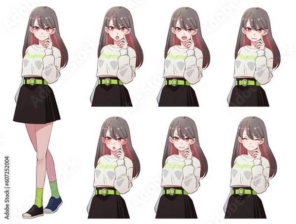 Fototapeta カジュアルな恰好をした美人な女の子表情セット
