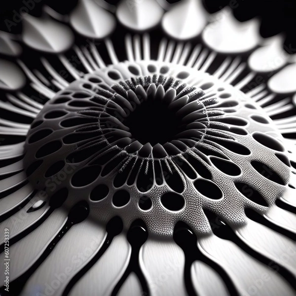 Fototapeta Bacteria under a microscope. A colony of microbes under a stereo microscope. Close-up of black and white bacteria cells in a scientific laboratory.
