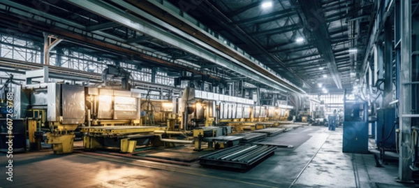 Obraz Large hall with machinery and technology, lithium battery production plant as imagined by Generative AI