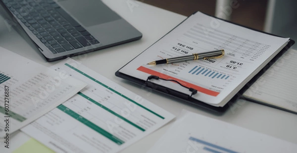 Obraz african american business woman working in her office accountant concept finance analysis business report graph chart financial financial chart corporate economy, banking, market research