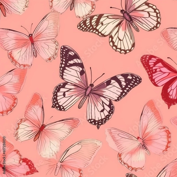 Fototapeta flutters of beauty on a serene background: pink butterfly pattern