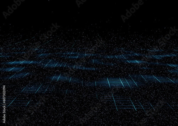 Obraz Perspective Grid. Abstract background shining blue floor ground particles