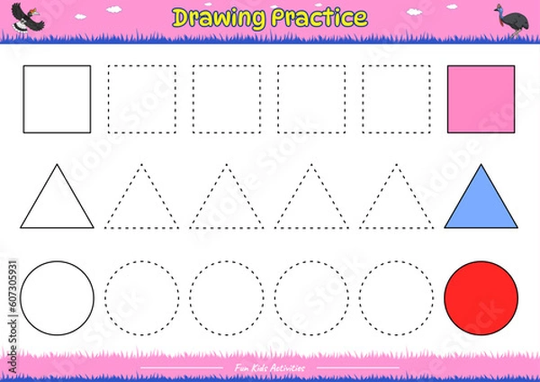 Obraz Drawing Practice square, circle and triangle fun activity