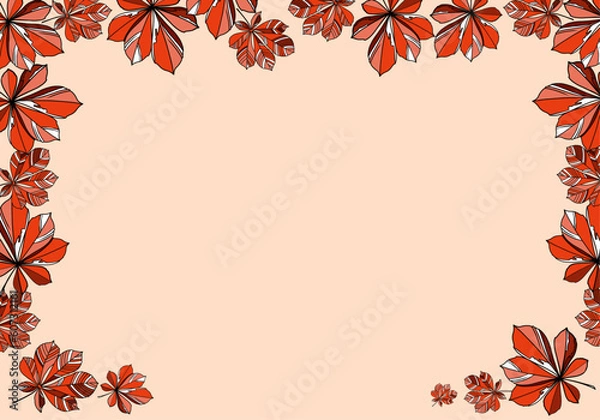 Fototapeta autumn frame with hand drawn pumpkins and leaf