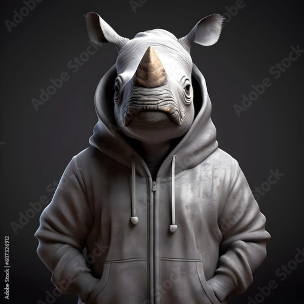 Obraz "Unstoppable Force: The Hooded Rhino" | Creative Concept Design | Generative AI Artwork