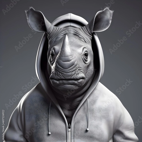 Obraz "Unstoppable Force: The Hooded Rhino" | Creative Concept Design | Generative AI Artwork