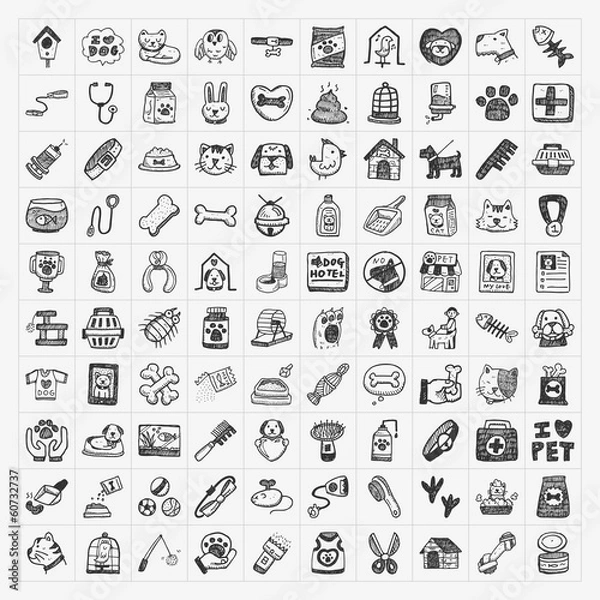 Obraz doodle pet icons set