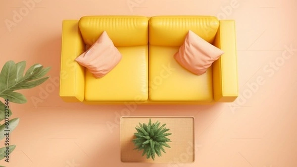Fototapeta Soft yellow sofa on yellow background Generative AI