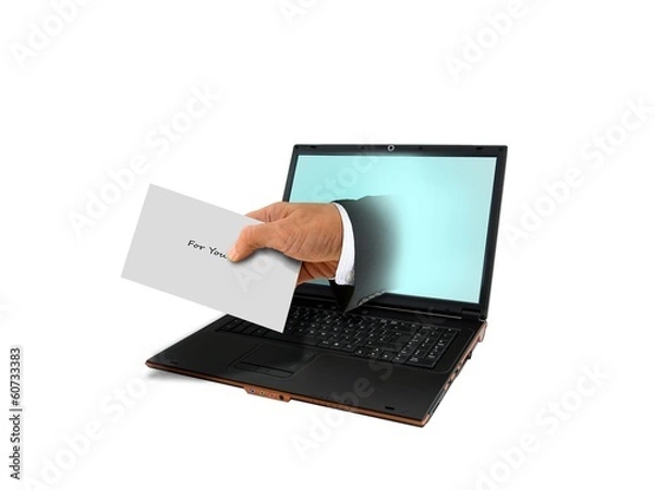 Obraz Hand Holding Envelope and Laptop Computer