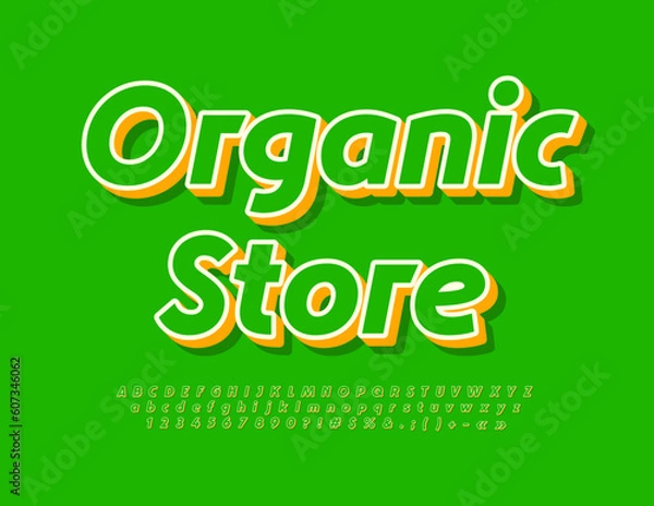 Fototapeta Vector eco Banner Organic Shop. Creative ModernFont. Artistic Alphabet Letters, Numbers and Symbols set. 