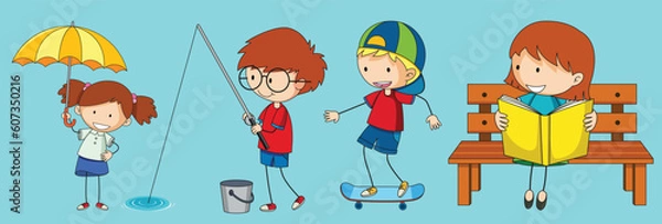 Fototapeta Set of different doodle kids cartoon character by the greatest graphics