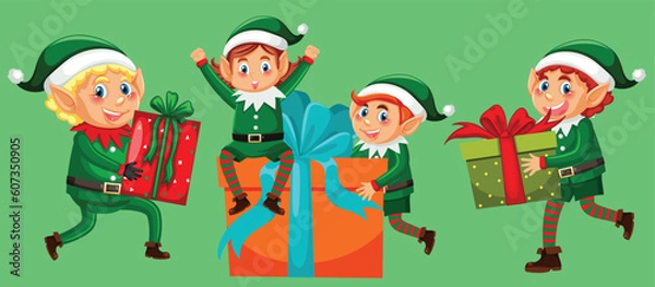 Fototapeta Christmas elf cartoon character set by the greatest graphics