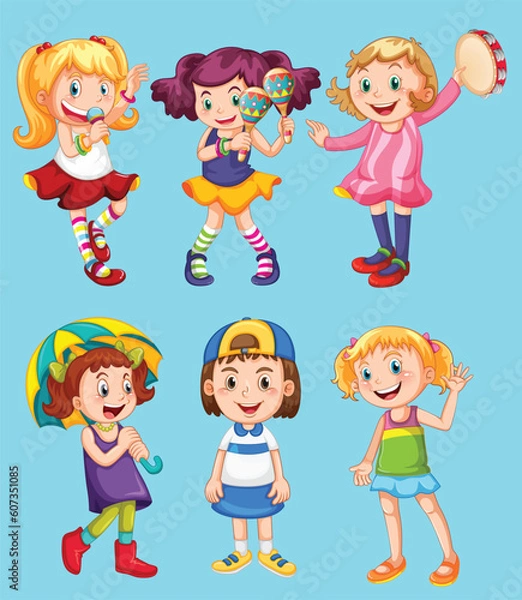 Fototapeta Happy children in different actions by the greatest graphics