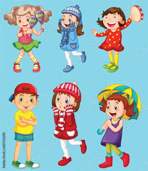Fototapeta Happy children in different actions by the greatest graphics