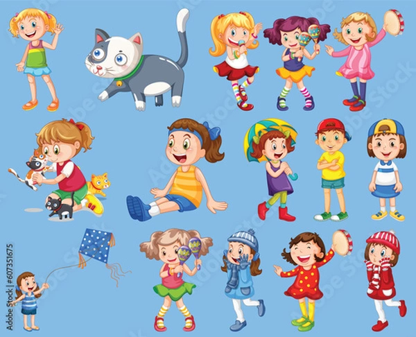 Fototapeta Happy children in different actions by the greatest graphics