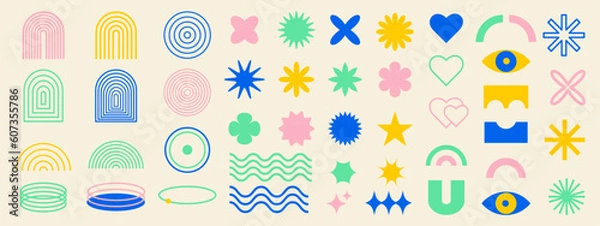 Fototapeta Set of abstract shapes. Vector illustration with isolated light background. Trendy color. Collage elements