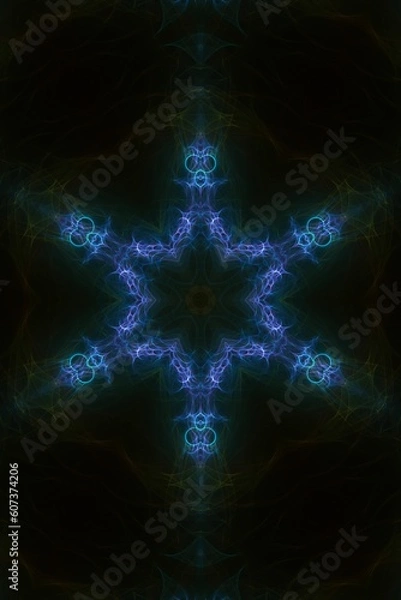 Fototapeta Vertical black background with bright blue light flows and copy space