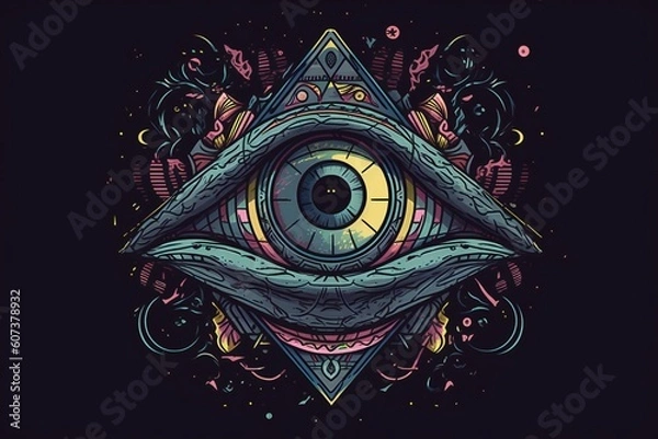 Fototapeta Colorful and abstract illustration of an eye in a black background, generative AI