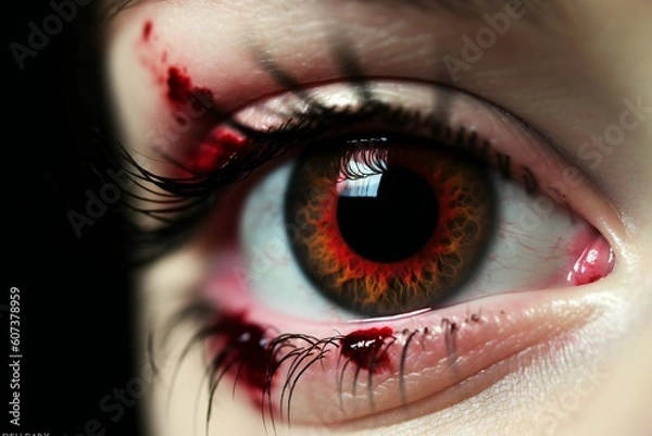 Fototapeta  Closeup of a red bloody eye with veins, generative AI