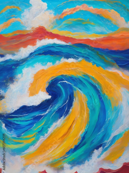 Fototapeta Painting of coastal abstract art, wave