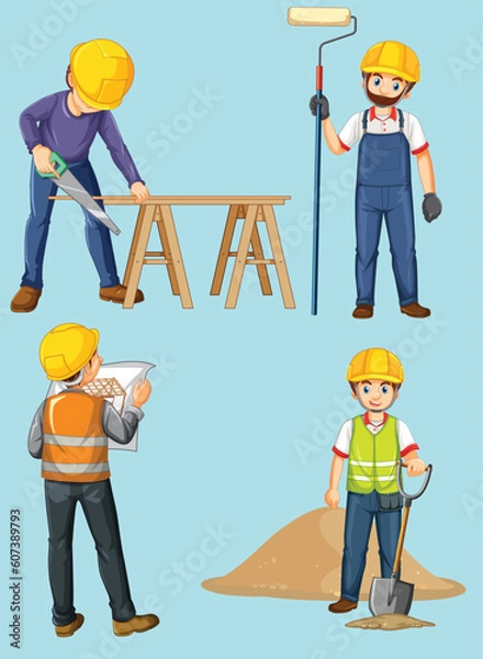 Fototapeta Construction worker set with people doing different jobs by the greatest graphics