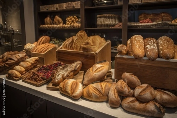 Fototapeta selection of artisan breads, with different shapes and flavors for every taste, created with generative ai
