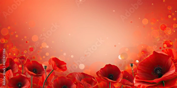 Fototapeta red poppy background banner remembrance day poppies illustration, generated AI, generated, AI